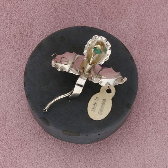 sterling silver vintage colombia raw emerald flower brooch - Picture 1 of 3